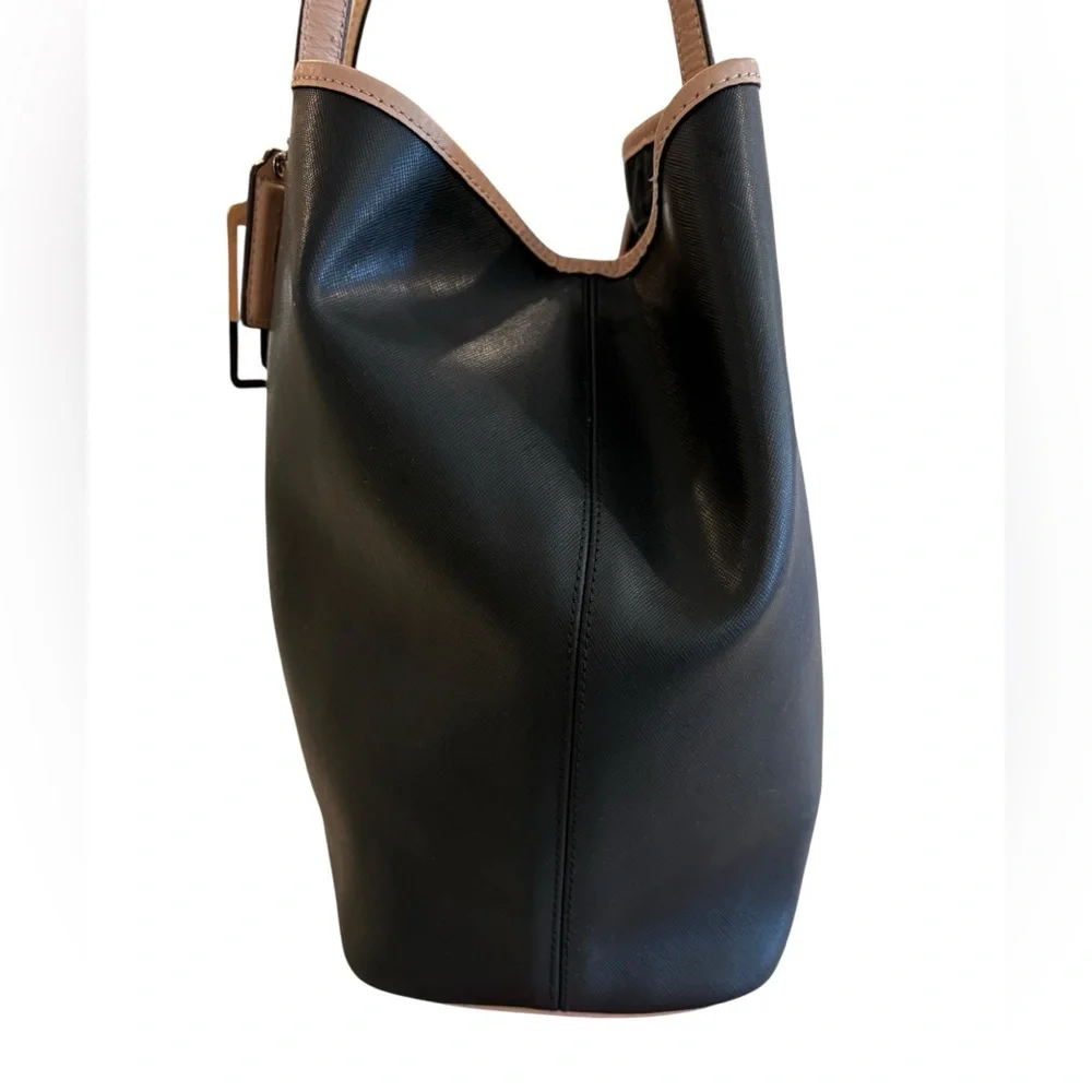 Coach Black Tote with Tan Leather Trim